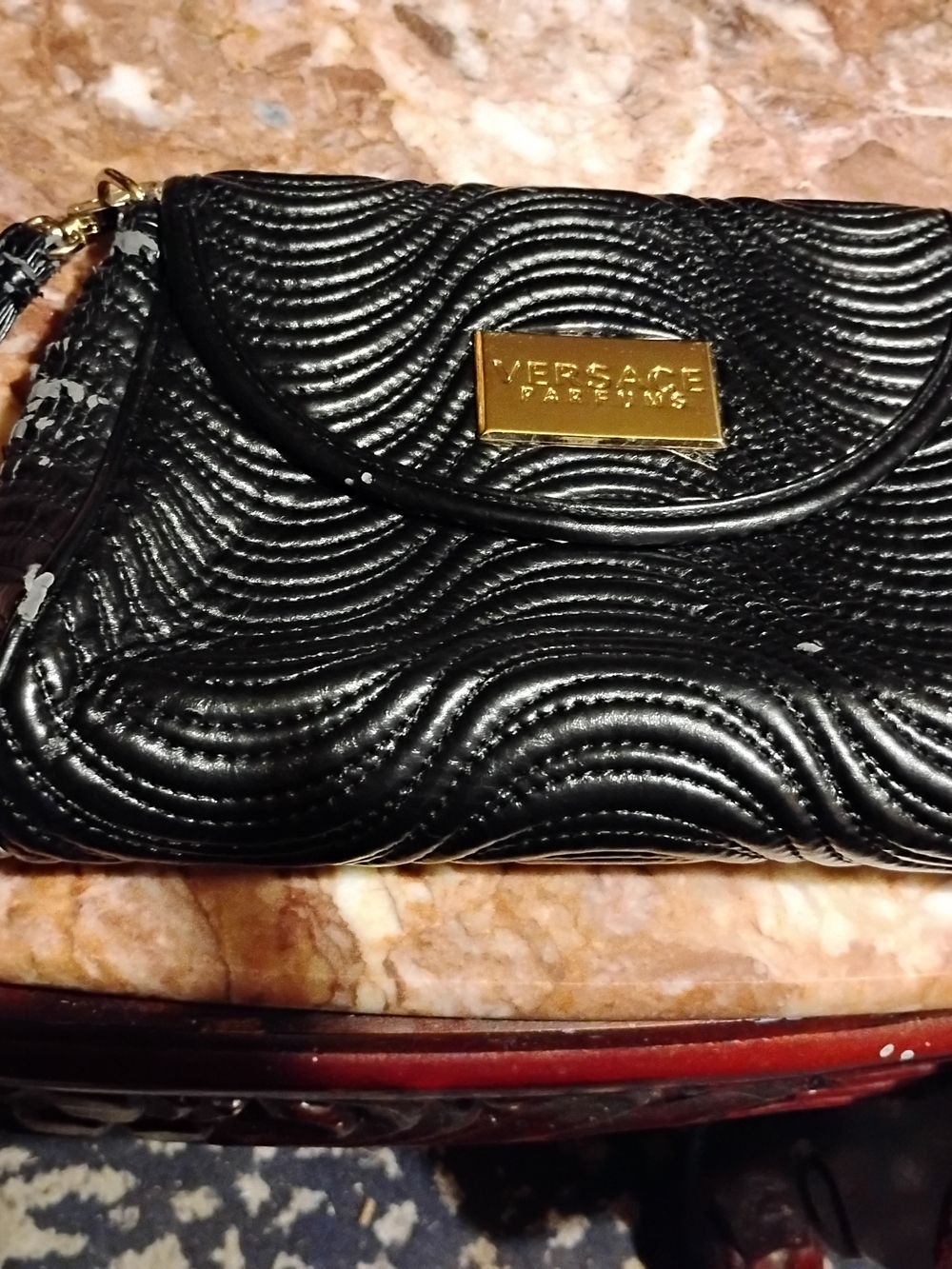 Versace Perfume Collection Black Quilted Clutch Bag#damaged